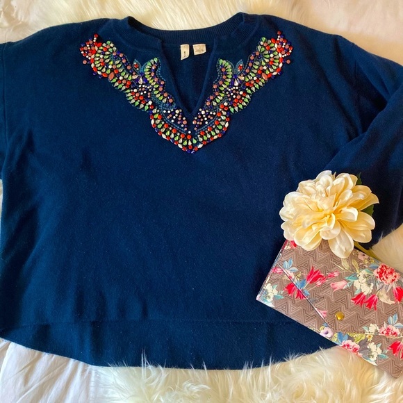 Anthropology/Moth Jewel-neck Sweater SZ-L - Picture 2 of 9